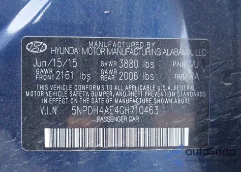 2016 Hyundai Elantra Se z USA, uszkodzony, nr VIN 5NPDH4AE4GH710463